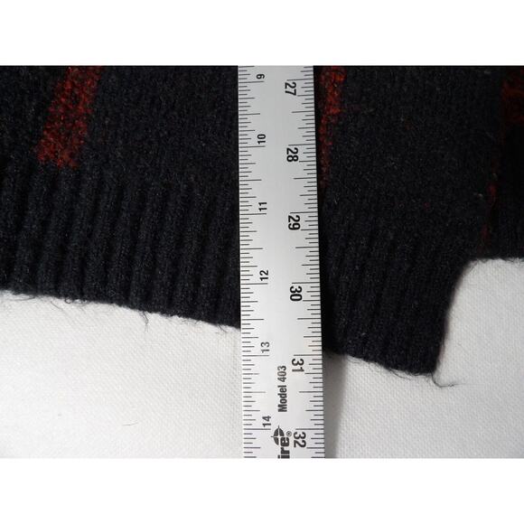 Dress Forum Cardigan Long Duster M/L Buffalo Plaid Red Black Duster Fuzzy Knit - Picture 9 of 11